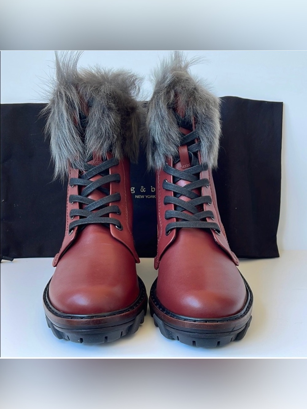 Rag and Bone Shiloh Combat Boot - lined with Lamb Fur (8) Russet color)